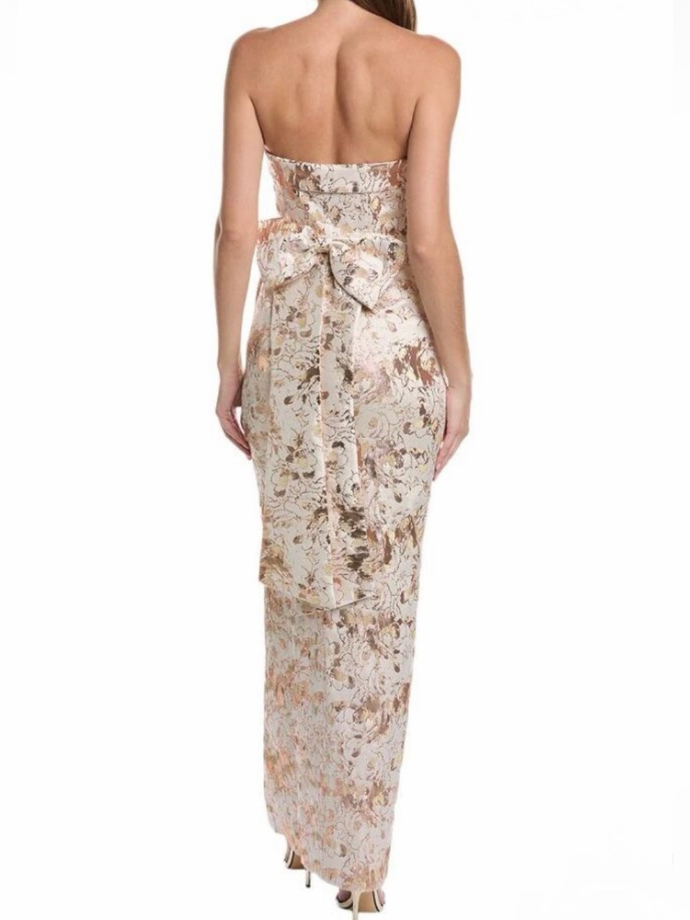 Aidan Mattox by Adrianna Papell Floral Jacquard Strapless Bow Back Gown size 10